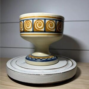 Talavera Pottery Spain Candle Holder  Signed Taupe Blue Orange